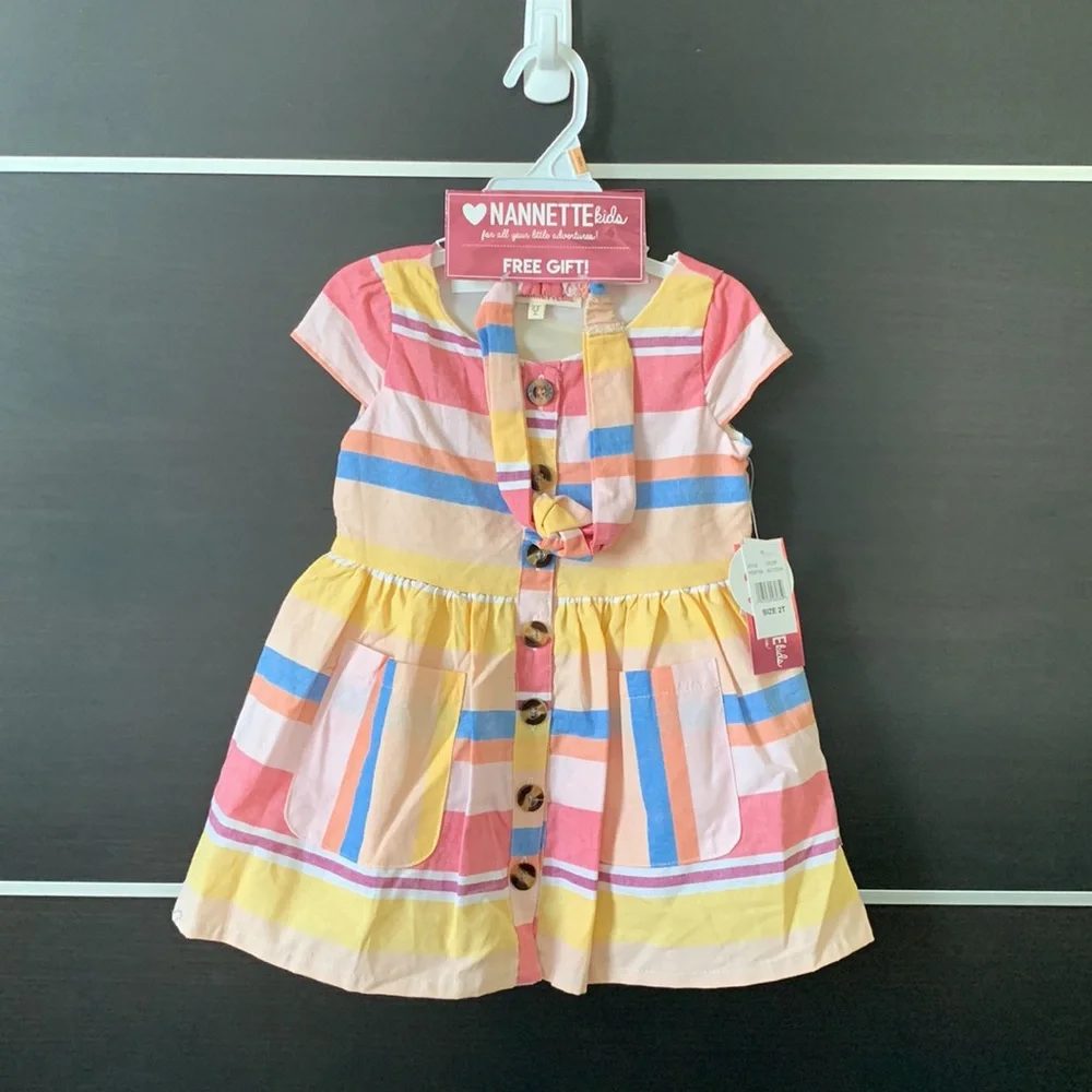 Nannette Kids Toddler Girls Short Sleeve Button Front Dress